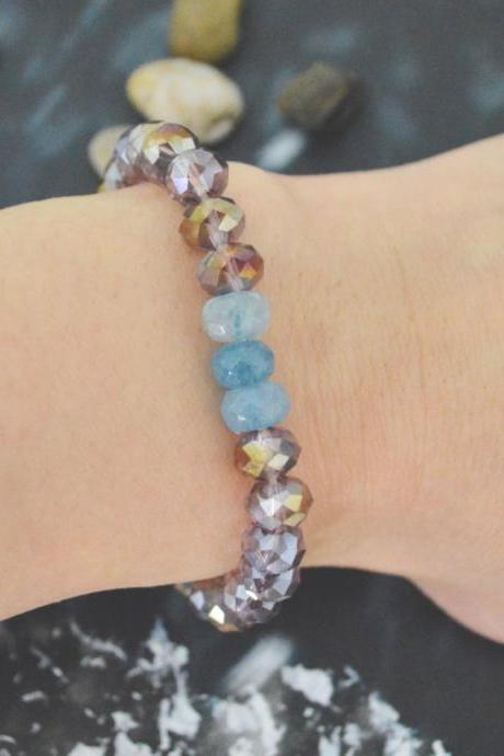 C-140 Stretch bracelet, Crystal bracelet, Rhinestone, Aquamarine, Purple bracelet, Stone bracelet/Everyday jewelry/