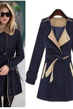 Blue Double Breasted Trench Coat