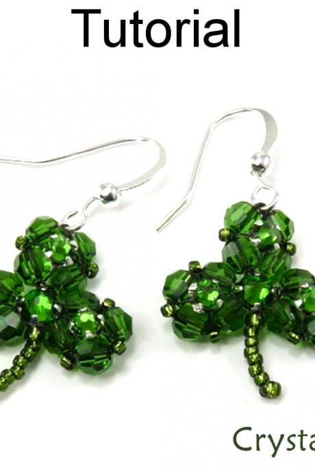 Beading Tutorial Pattern Earrings Necklace - St. Patrick's Day Jewelry - Simple Bead Patterns - Crystal Clover #4929