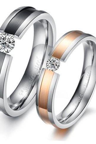 2 pcs - Him & Her Titanium Matching Couple Promise Ring Band Set (avail sizes 5 thru 10)