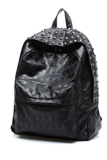 Leather Black Skull Rivets Backpacks