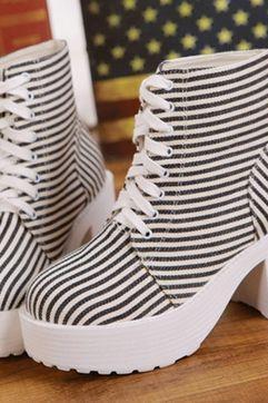 Stripes Chunky Heels Short Boots