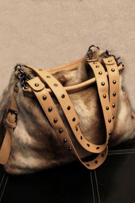 Brown Purse Shoulder Bag Fashion Faux Fur Purse Tote Bag For Women