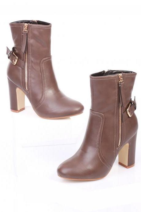 Brown Leather Boots. Taupe Leather Boots.