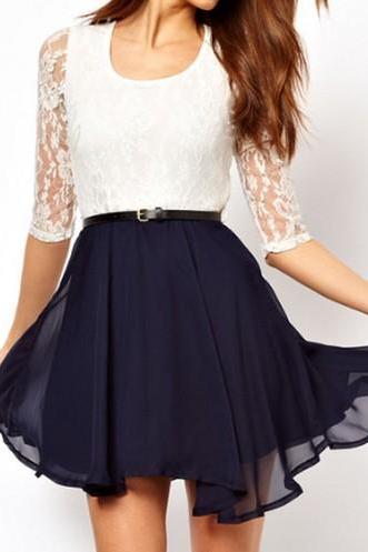 Constrast Dress With Lace Detail