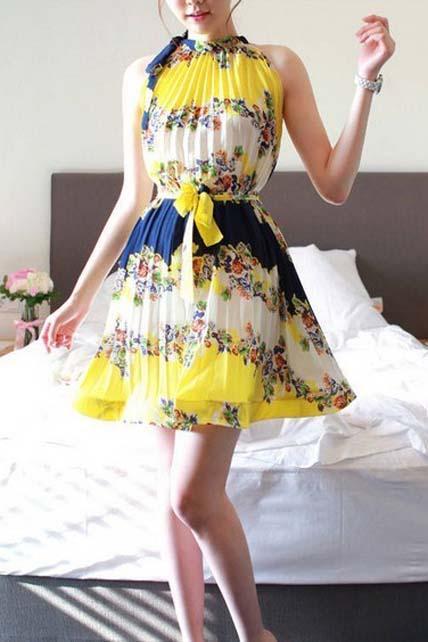 Bohemia Style Sleeveless Printed Mini Dress for Summer
