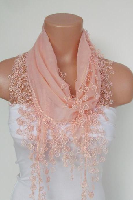 Long Scarf With Fringe-New Season Scarf-Headband-Necklace- Infinity Scarf- Spring Accessory-Salmon Scarf-New Season-Gift