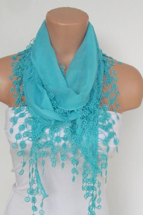 Long Scarf With Fringe-New Season Scarf-Headband-Necklace- Infinity Scarf- Spring Accessory-Mint Blue Scarf-New Season-Gift