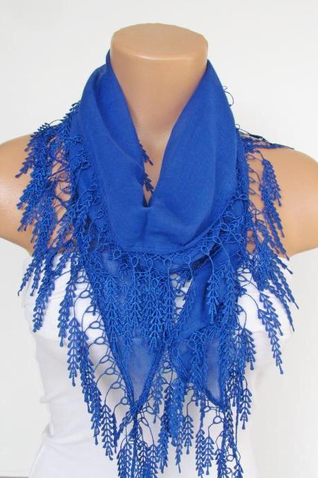 Long Scarf With Fringe-New Season Scarf-Headband-Necklace- Infinity Scarf- Spring Accessory-Navy Blue Scarf-New Season-Gift