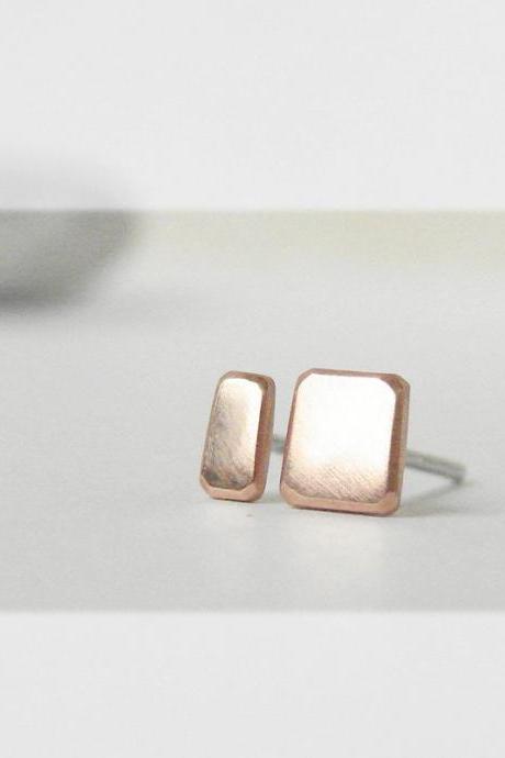 Mini stud earrings . Asymmetric copper posts
