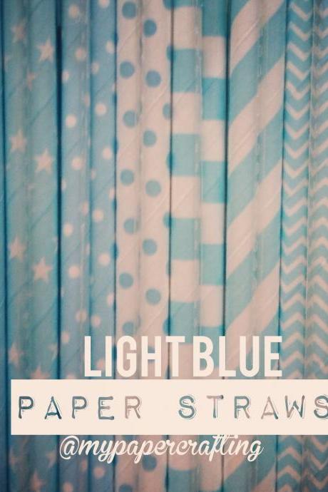 Drinking Paper Straw in Light Blue - 8 different design