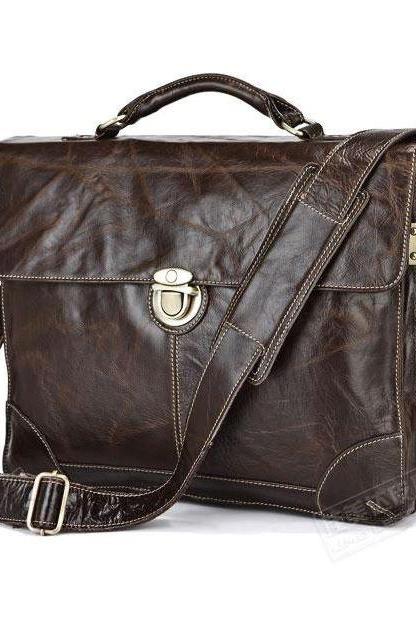 High Quality Genuine Leather Mens Bag,Vintage Cow Leather Briefcase - Cross Bag for men- Leather bag for Men