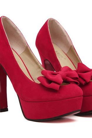 Cute Red Bow Knot Design High Heel Fashion Shoes