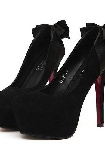 Classy Black Bow Knot Design High Heel Fashion Shoes