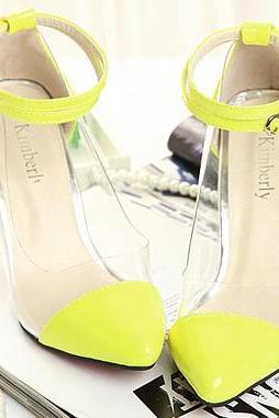 Pointed-Toe Transparent Ankle Strap Stilettos, High Heels