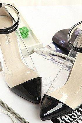 Pointed Toe Transparent High Heel Pumps with Double Ankle Strap