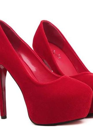 Red Round Toe Suede Stiletto Pumps