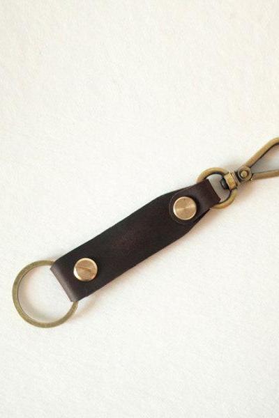 Leather Keychain / Leather Key Fob / Keyring With Trigger Hook / Crazy Horse Brown