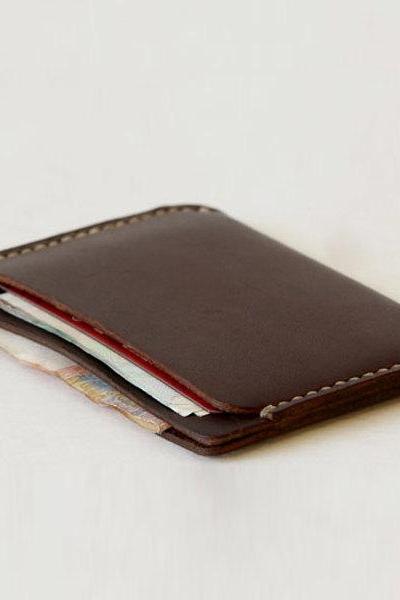 Men's Leather Wallet Sleeve / Wallet Chain / Minimalist Wallet / Card Wallet / Wallets for Men / Dark Brown Leather Wallet