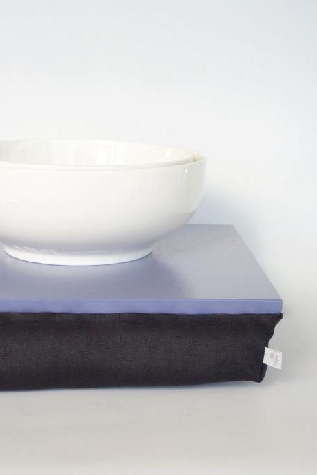 Breakfast in bed Tray, Laptop Lap Desk without edges - Light slate blue with black cushion