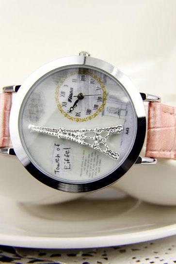 Romantic Dimensional Fimo Eiffel Tower Fashion Watch - Pink