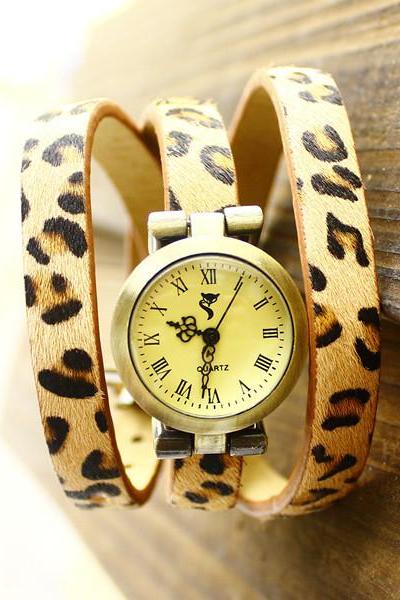 Fashion Leopard 3 Circle Wrap Retro Watch