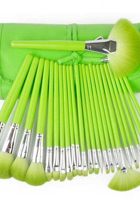 High Quality 24 Pcs/Set Makeup Brushes Cosmetic Set Kit Packed In Leather Case - Green
