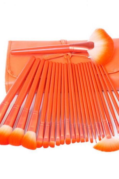 High Quality 24 Pcs/Set Makeup Brushes Cosmetic Set Kit Packed In Leather Case - Orange