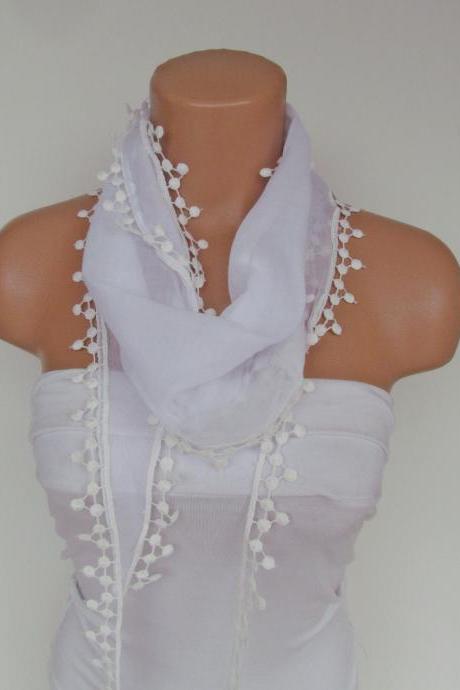 Long Scarf With Fringe-New Season Scarf-Headband-Necklace- Infinity Scarf- Spring Accessory-White Scarf-New Season-Gift