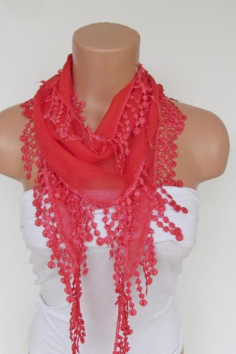 Long Scarf With Fringe- Season Scarf-headband-necklace- Infinity Scarf- Spring Accessory-red Scarf- Season-gift