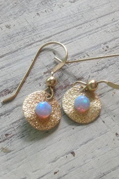 Gold earrings, opal earrings, gold dangle earrings, opal, simple earrings, everyday gold earrings, Gold filled earrings 6626