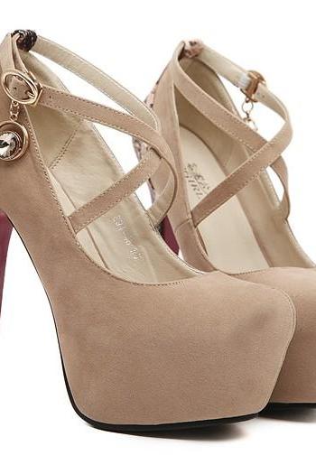 Strappy Apricot Colored High heel Fashion Shoes