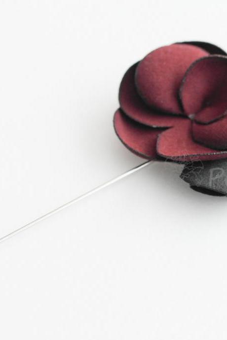 Burgandy-Suede Men's Flower Boutonniere / Buttonhole For Wedding,Lapel Pin,Tie Pin