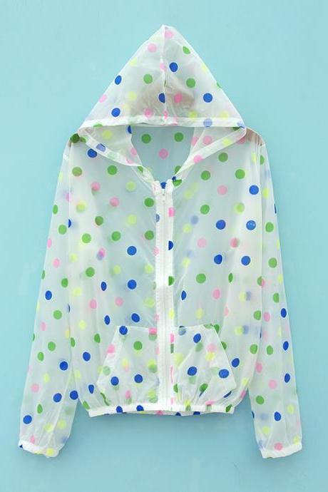 Multicolour polka dot transparent rain coat