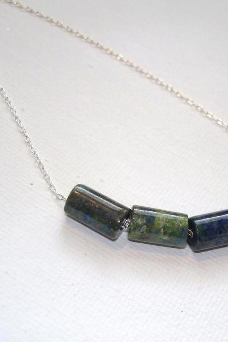 Sterling Silver & Blue-Green Stones Necklace