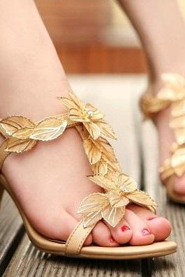 Diamond Metal Flowers Heeled Sandals