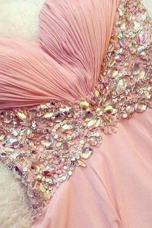 Pretty Pearl Pink Mini Chiffon Prom Dress 2016with Beadings, Mini Prom Dresses, Homecoming Dresses