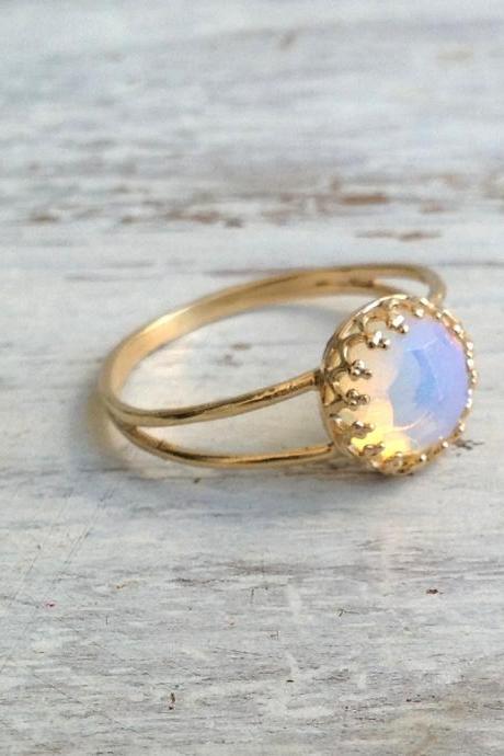opal ring, gemstone ring, stacking ring, genuine opal stone, white opal ring, gold rings, white opal - 5508