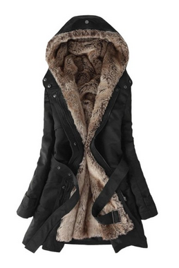 Fashion Faux Fur Lined Coat-black color