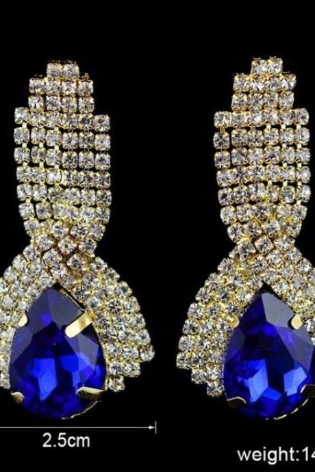 Royal Blue Earrings Gold Plated 18K Gold Plated Crystal Simulated Faux Diamond