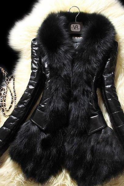 Pretty Black Jacket for Women with Fur Real Rabbit Fur Coats for Women Black Coats