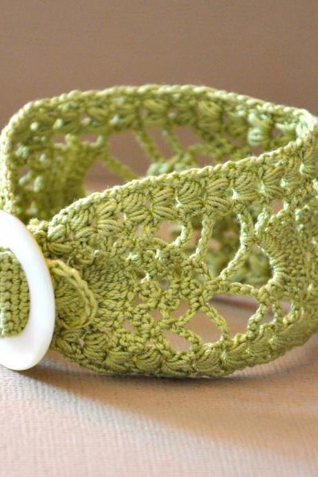 Lace Cuff With Vintage Buckle In Lime Green - Made To Order