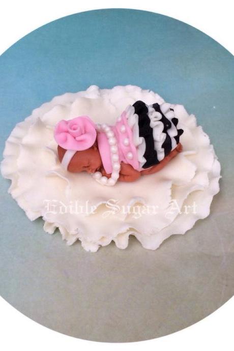 Baby Shower Cake Topper Fondant Edible Pink And Grey Baby Shower Theme Baby Girl