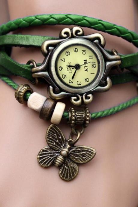 Women's Quartz Butterfly Weave Wrap Synthetic Leather Bracelet Wrist Watch