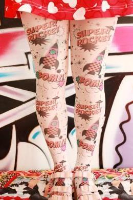 New spring Fall 2014 Harajuku Comics Rocket Space Pantyhose Tights