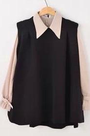 New spring Fall Winter 2014 Set Black Sleeveless Dress And Shirt