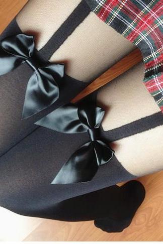 Fake Over The Knee Suspenders Bow Tights