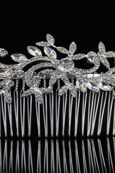 Silver Hair Combs Floral Hair Comb Wedding Comb Rhinestone Crystal Hair Combs