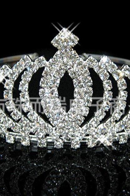 Crown Rhinestones Tiara for a Bride Silver Plated Crown Tiaras for a Queen