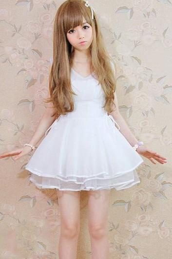 2014 Cute Lolita Chiffon White Dress